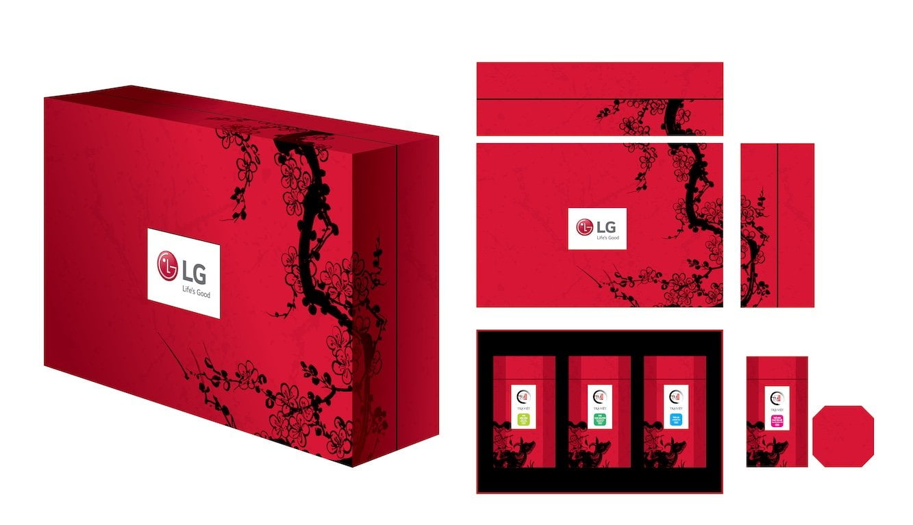Hộp quà tết cho doanh nghiệp in logo LG của Trà Việt 