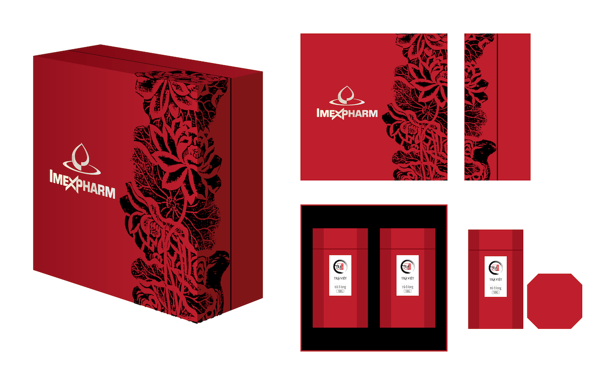 hộp quà tết doanh nghiệp in logo imexpharm của trà việt